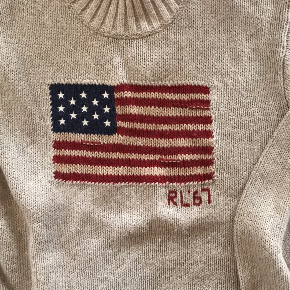 Polo by Ralph Lauren Cream Turtleneck Sweater with American Flag - Picture 2 of 6